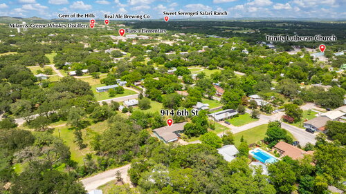 Aerial-style exterior photo of 914 6th Street in Blanco, Texas
