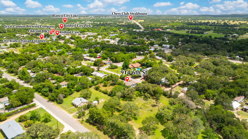 Aerial-style property view of 914 6th Street in Blanco, Texas